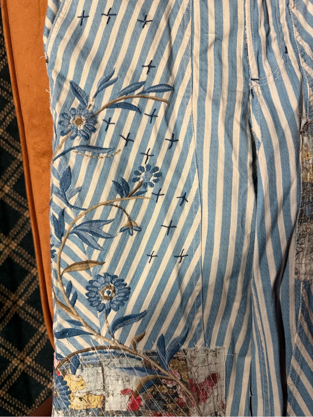 Free People Light Blue Striped Wide-Leg Patchwork Jeans - Picture 5 of 6